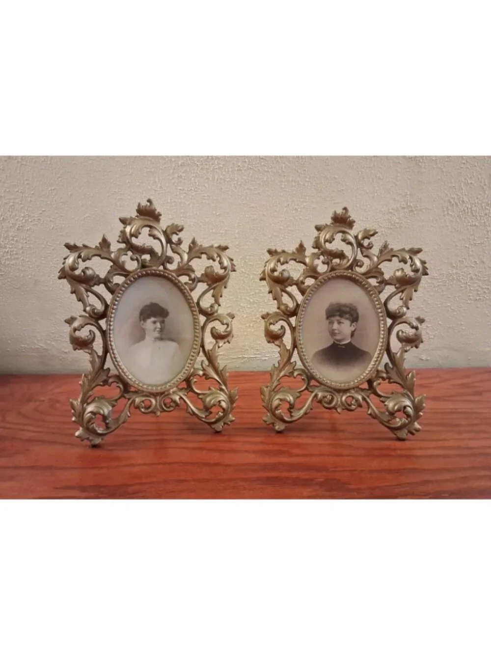 Antique Victorian Picture Photo Frame Cast Iron Ornate Scroll Filigree Set of 2